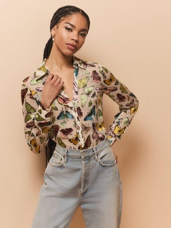 Alice + Olivia Eloise Boundless Butterfly Silk-Blend Blouse Medium NWT $330 - Picture 4 of 14